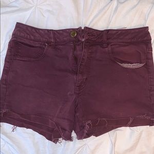 Maroon Stretch Denim Shorts